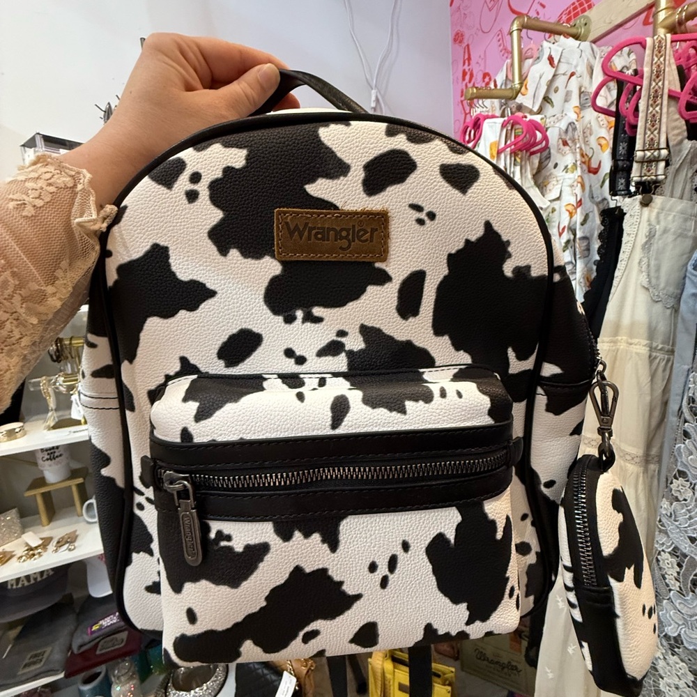 Wrangler Black and White Cow Print Small Backpack